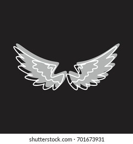 Angel wings doodle icon vector illustration for design and web isolated on black background. Wings vector object for labels, logos and advertising