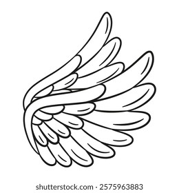 Angel wings doodle style. Hand drawn black and white isolated logo. Bird wings line art. Design element for web graphic design poster tattoo. Coloring page art therapy. Vector illustration