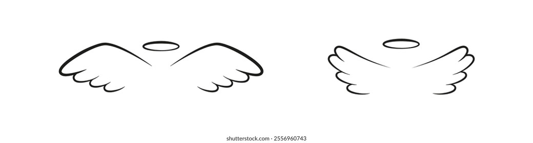 Angel wings doodle vector set. 