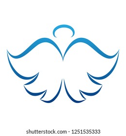 Angel wings drawing vector illustration. Winged angelic tattoo icons. Wing feather with halo, artistic artwork sketch