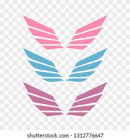 Angel wings drawing vector illustration. Set of heraldic wings or angel wings drawn