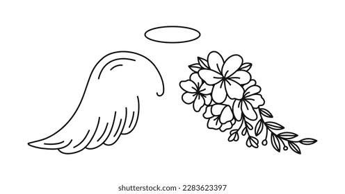 Angel Wings. Floral Angel Wings. Memorial. Vector illustration.