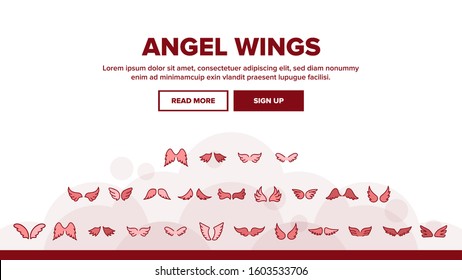 Angel Wings Flying Landing Web Page Header Banner Template Vector. Decorative Stylized Feather Flapping Angel Or Bird Flight Wings Illustration