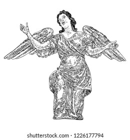 Angel with wings, flying or standing. Religious symbol of Christianity hand drawn vector. 