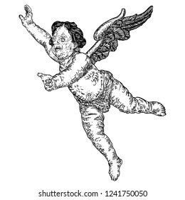 Angel with wings, flying or standing. Religious symbol of Christianity hand drawn vector. 