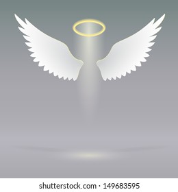 Angel wings and golden halo, futuristic background, angel design elements