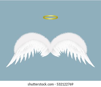 Angel wings and halo isolated on background. Vector illustration.