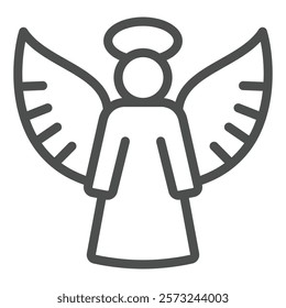 Angel with wings and halo line icon, easter holiday concept. Vector graphics. Religion figure from bible book sign on white background, outline style icon for mobile or web design