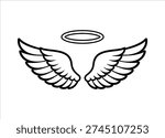 Angel Wings With Halo Outline Vector
