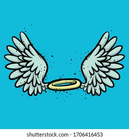 Ángel alas con concepto de vector halo. Majestuosas alas de plumas. Aletas angelicales extendidas con efecto soplo