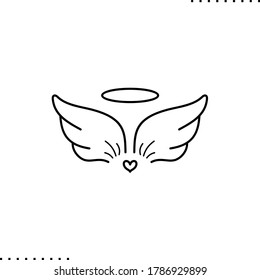 Angel wings and halo vector icon in outlines