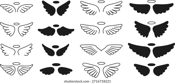 Conjunto de iconos de halos de alas de ángel 