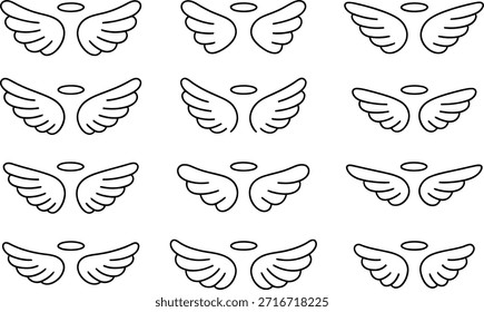 Conjunto de iconos de halos de alas de ángel 