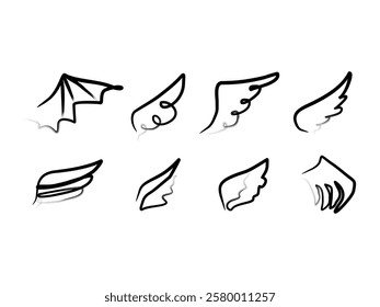 angel wings hand drawn symbol design vector illustration on transparent background