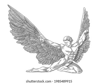ángel con alas, ilustración vectorial dibujada a mano