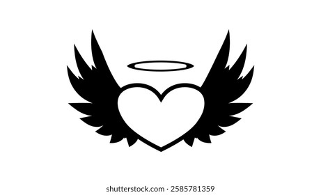 Angel Wings Heart , black isolated silhouette