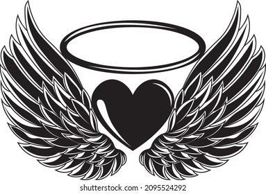 Angel wings with heart and halo SVG design svg