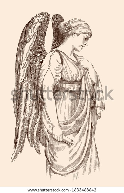 Vektor Stok Angel Wings Holds His Hand Scroll Tanpa Royalti 1633468642