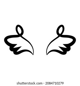 Angel Wings icon collection. Cartoon hand-drawn vector illustration. Set of Sketch Angel Wings.