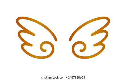 angel wings icon copper isolated on white background, cute cartoon wing and ornate, clip art angel wings shape for logo, luxury copper color angel wings for freedom symbol, illustration wing