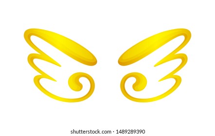 angel wings icon gold isolated on white background, cute cartoon golden wing ornate, clip art angel wings shape for logo, luxury gold color angel wings for freedom symbol, illustration wing gold shine