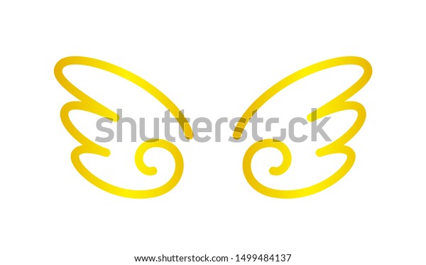 白い背景に天使の羽のアイコン金 かわいいカートーンの金色の羽 ロゴ用のクリップアートの天使の羽 自由のシンボル用の高級な金色の天使の羽 イラトスの金色の輝き のベクター画像素材 ロイヤリティフリー 1499484137