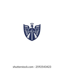 Angel with wings icon logo flat vector design