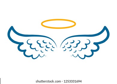 Angel wings icon with nimbus - stock vector