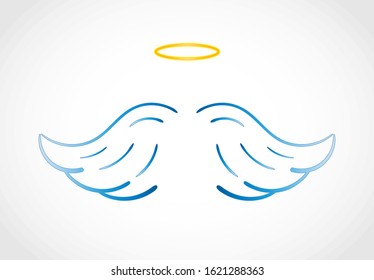 Angel wings icon with nimbus - stock vector