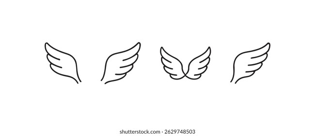 Angel wings icon set in outline style Vector