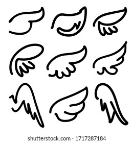 Angel wings icon set sketch, stylized bird wings collection cartoon hand drawn vector illustration sketch