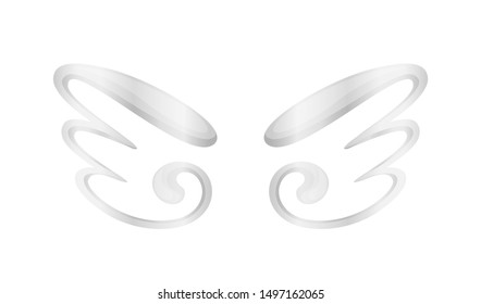 angel wings icon silver isolated on white background, cute cartoon silver wing ornate, clip art angel wings shape for logo, luxury silver angel wings for freedom symbol, illustration wing metal shine