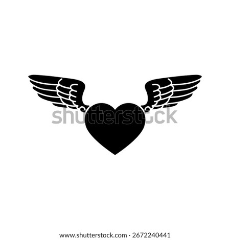 Angel wings icon vector. Heart with wings illustration sign. Valentines symbol or logo.