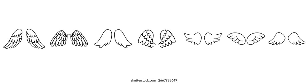 Anjo asas ícone vetor conjunto. fly ilustração sinal coleção. símbolo piloto. asas logotipo design para web.