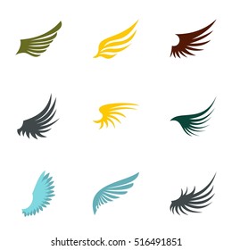 Angel wings icons set. Flat illustration of 9 angel wings vector icons for web