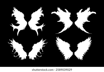 Angel wings illustration with various styles on black background