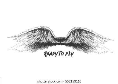 Angel Wings Isolated, Hand Drawn Sketch Vector Illustration.