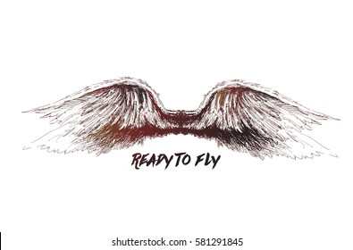 Angel wings isolated, Hand Drawn Sketch Vector illustration.