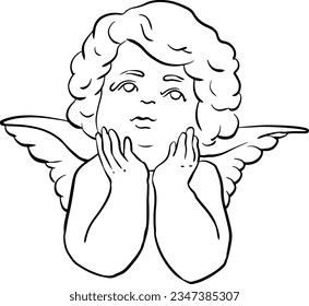 Angel with wings line art. Cupid angel.