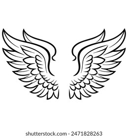 Angel with wings. line art isolated on white