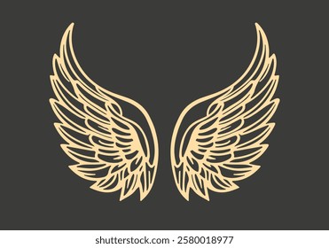 Angel wings line art tattoo. Vector illustration.