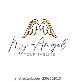 Angel wings Line Art vector Minimalist logo icon Drawing illustration Decor Modern 