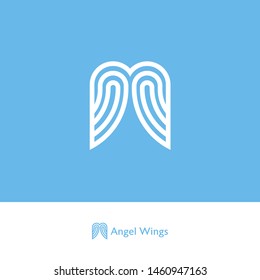Angel wings logo. Logo from ribbons or strips, isolated on a blue background. Web, UI Icon.