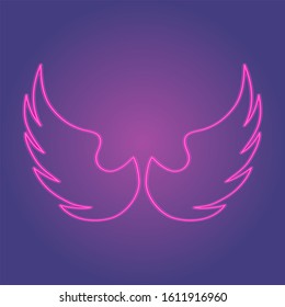 Angel wings in neon light on a purple background. An abstract image of angel wings in neon. Vector illustration. Vector.