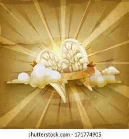 Angel wings, old style vector background