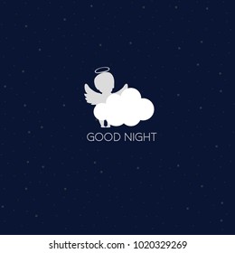 Angel wings on a cloud. Concept idea. Good night. Vector Illustration esp8