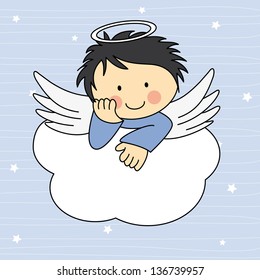 Angel wings on a cloud. Greeting card