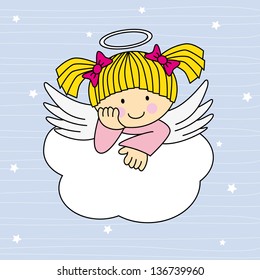 Angel wings on a cloud. Greeting card