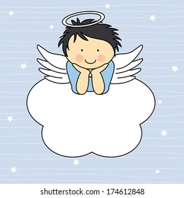 Angel wings on a cloud. Greeting card