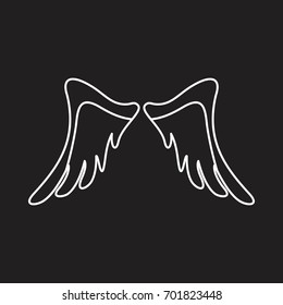 Angel wings outline icon vector illustration for design and web isolated on black background. Wings vector object for labels, logos and advertising